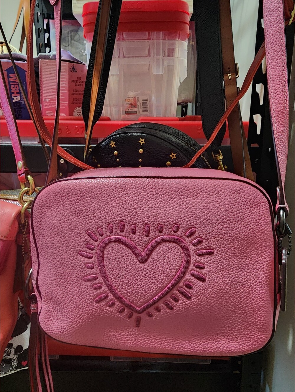 Coach Keith Haring Limited Edition Pink Pebbled Leather Heart Embossed Crossbody